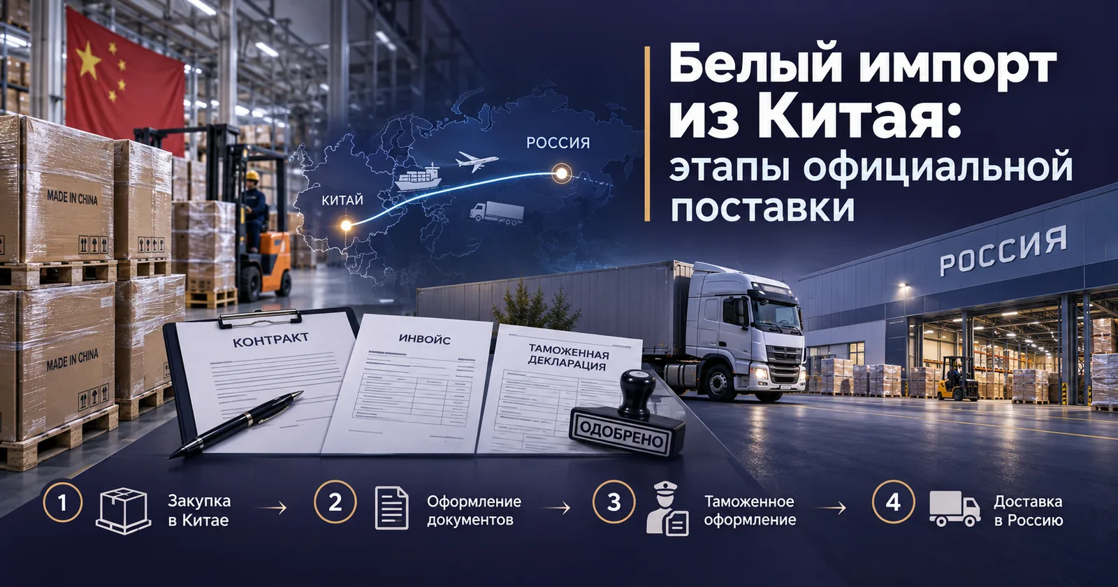 Белый импорт из Китая: восемь этапов поставки, сгруппированных в подготовку, доставку и приёмку