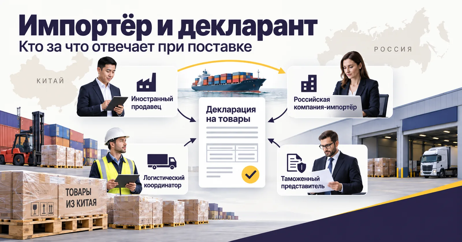 Импортёр, декларант, таможенный представитель и логист в схеме официальной поставки товара из Китая.