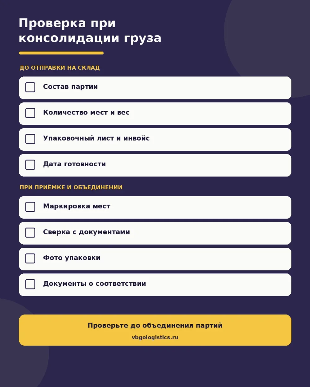 Чек-лист проверки при консолидации грузов от нескольких поставщиков в Китае: документы, маркировка и приёмка
