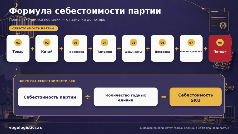 Формула полной себестоимости партии товара при импорте из Китая