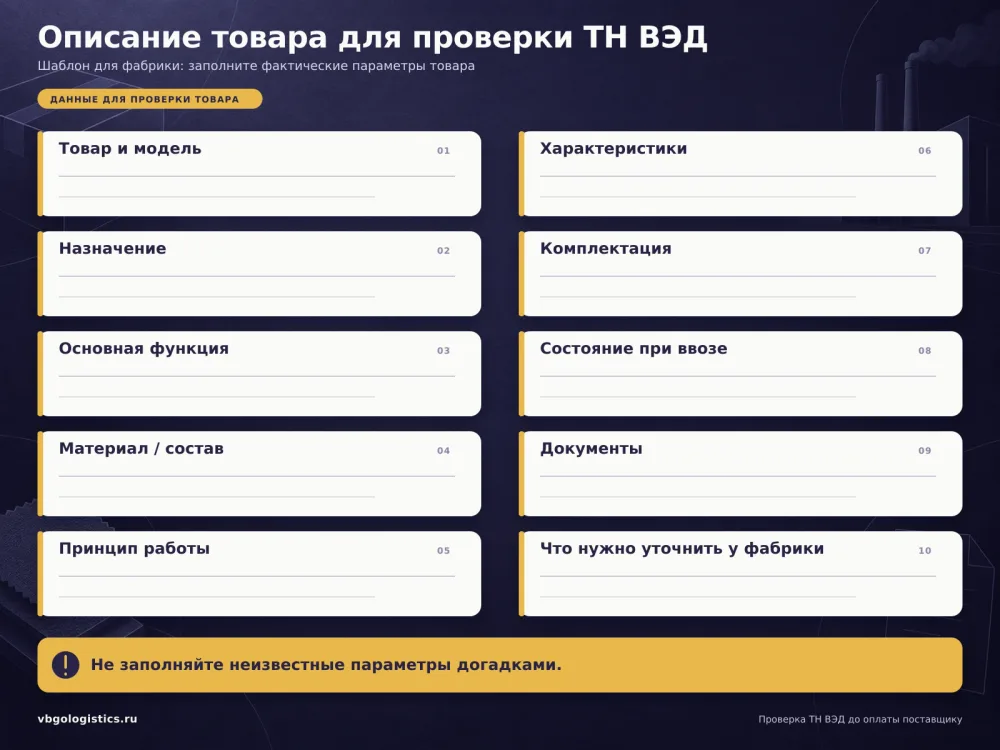 Карточка описания товара для предварительной проверки кода ТН ВЭД